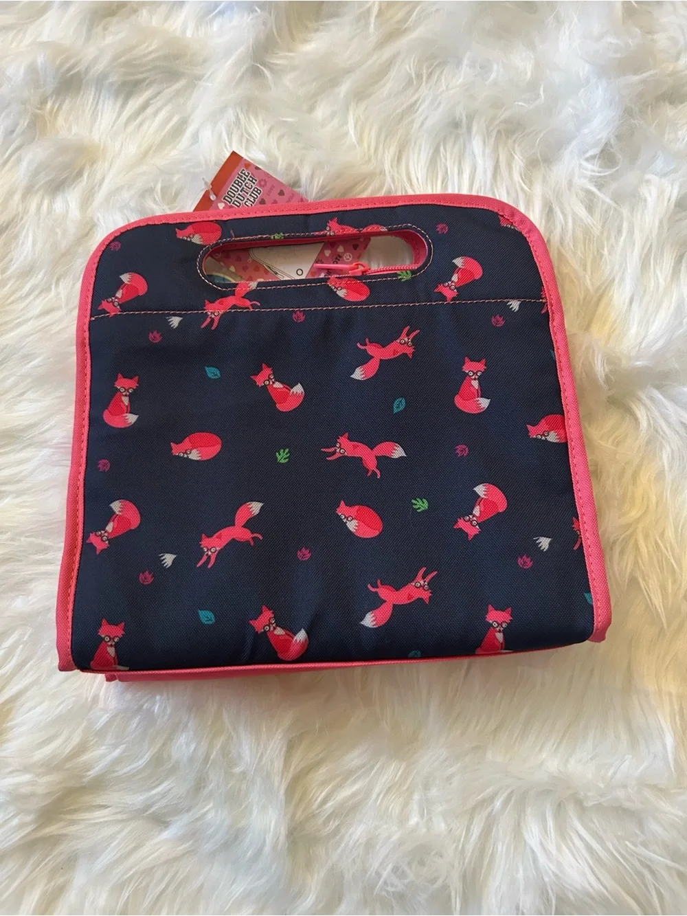Double Dutch Club Fox Print Insulated Lunch Tote – Pink & Navy